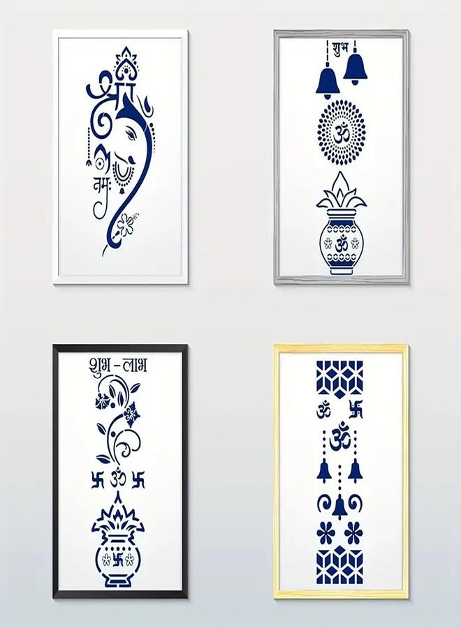 Cliths Set of 4 Indian God Stencils for Painting on Wall - 14.17 x 5.5 Inch - Reusable Indian Design Templates for Rangoli, DIY Craft, Floor & Wall Art, Plastic God Stencils for Wall Painting - Image 3